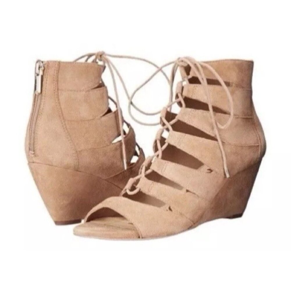 Sam Edelman Santina Neutral Suede Beige Caged Lace Wedge Womens Shoes Size 7.5